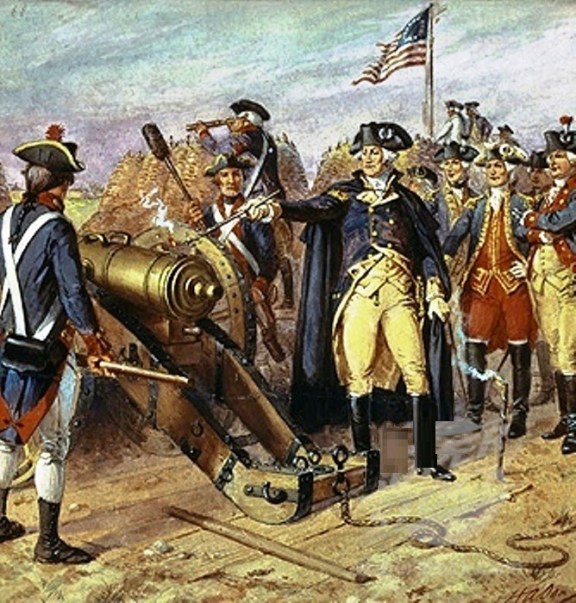 Battle of Yorktown Washington firing canon